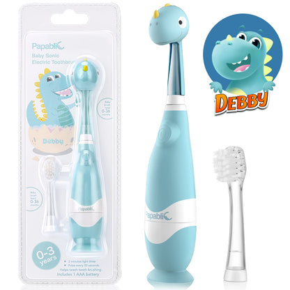 Papablic Toddler Sonic Electric Kids Toothbrush for Ages 1-3 Years, Baby Electric Toothbrush with Cute Penguin Cover and Smart LED Timer, 2 Brush Heads (Pippin)