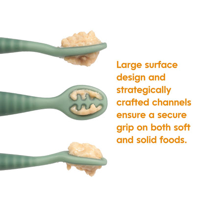 NumNum Baby Spoons Set, Baby Essentials Pre-Spoon GOOtensils for 6+ Months, First Stage Self-Feeding Spoons for Baby Led Weaning (BLW), Silicone Toddler Utensils, BPA-Free, 2 Pack Frosty Lilac/Rosebud