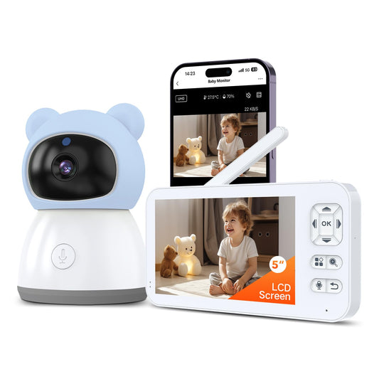 Smart WiFi Baby Monitor,2K HD Baby Camera with 5" Color Display,Night Vision,Remote Pan Tilt Zoom,Cry & Motion Detection,Temp & Humidity Sensor,2-Way Talk,APP Control,Works with iOS & Android