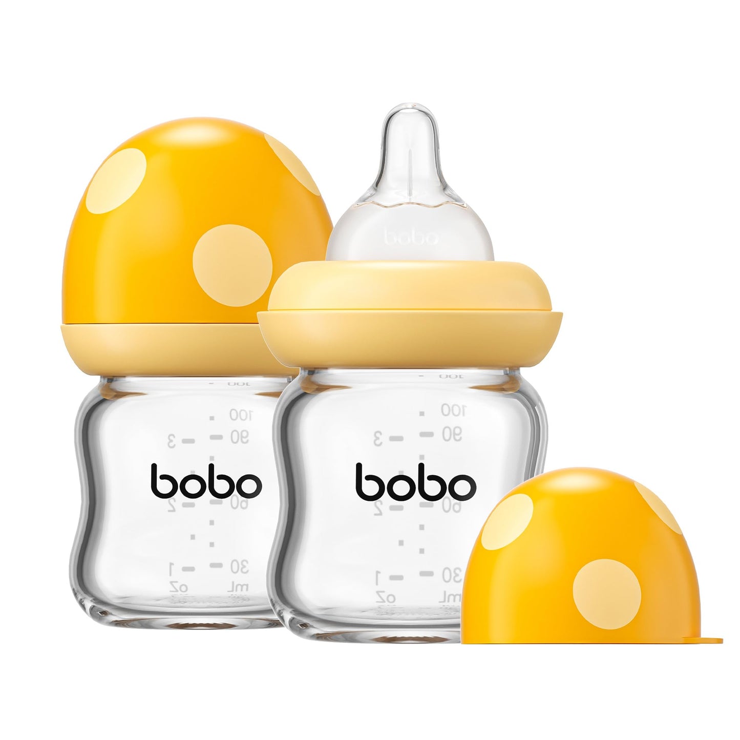 YOHKOH Natural Glass Baby Bottle with Natural Response Nipple, Newborn Anti-Colic Baby Bottles, Wide Neck Mushroom Cap Baby Bottle, Clear (8.8ounce (Pack of 4), Multicolour1)