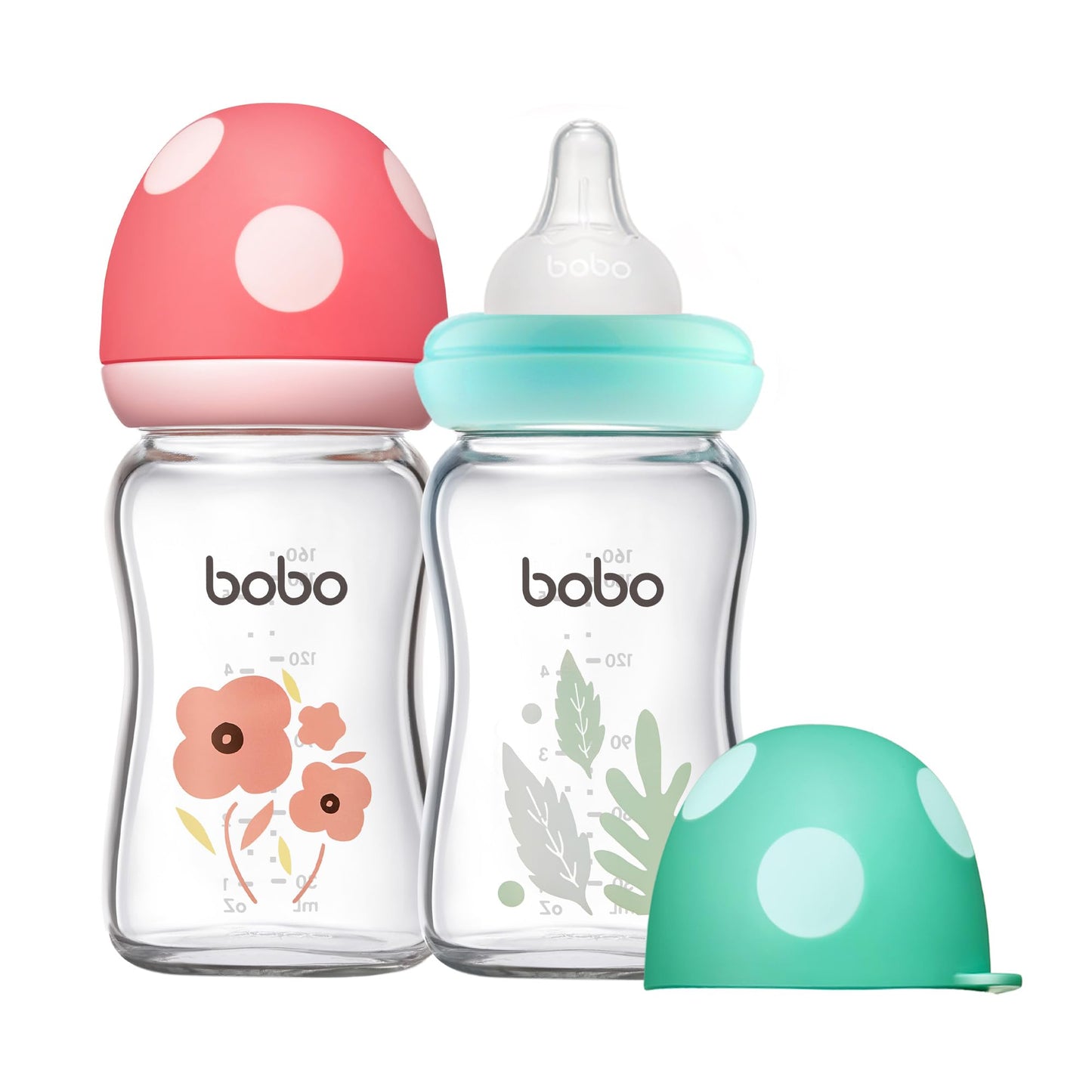 YOHKOH Natural Glass Baby Bottle with Natural Response Nipple, Newborn Anti-Colic Baby Bottles, Wide Neck Mushroom Cap Baby Bottle, Clear (8.8ounce (Pack of 4), Multicolour1)