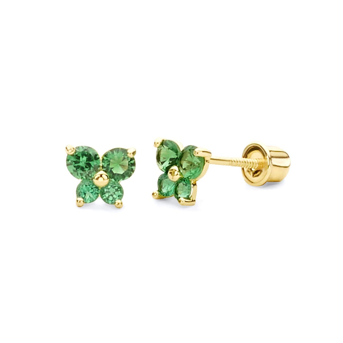 14k REAL Yellow Gold Butterfly Stud Earrings with Screw Back- 12 Different Color Available