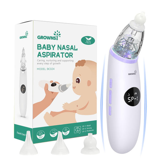 GROWNSY Nasal Aspirator for Baby | Baby Nose Sucker | Electric Nose Suction for Toddler, Ergonomic Booger Sucker with 3 Silicone Tips, Music & Light Soothing Function(White)