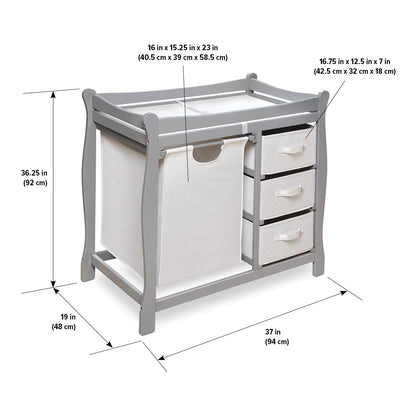 Badger Basket Sleigh Style Baby Changing Table with Laundry Hamper and 3 Storage Drawers - Espresso