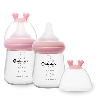 Glass Baby Bottles with Natural Response Nipple Size SS - Anti Colic Baby Bottles Wide Neck Slow Flow Baby Bottle (Red, 4oz (Pack of 4))