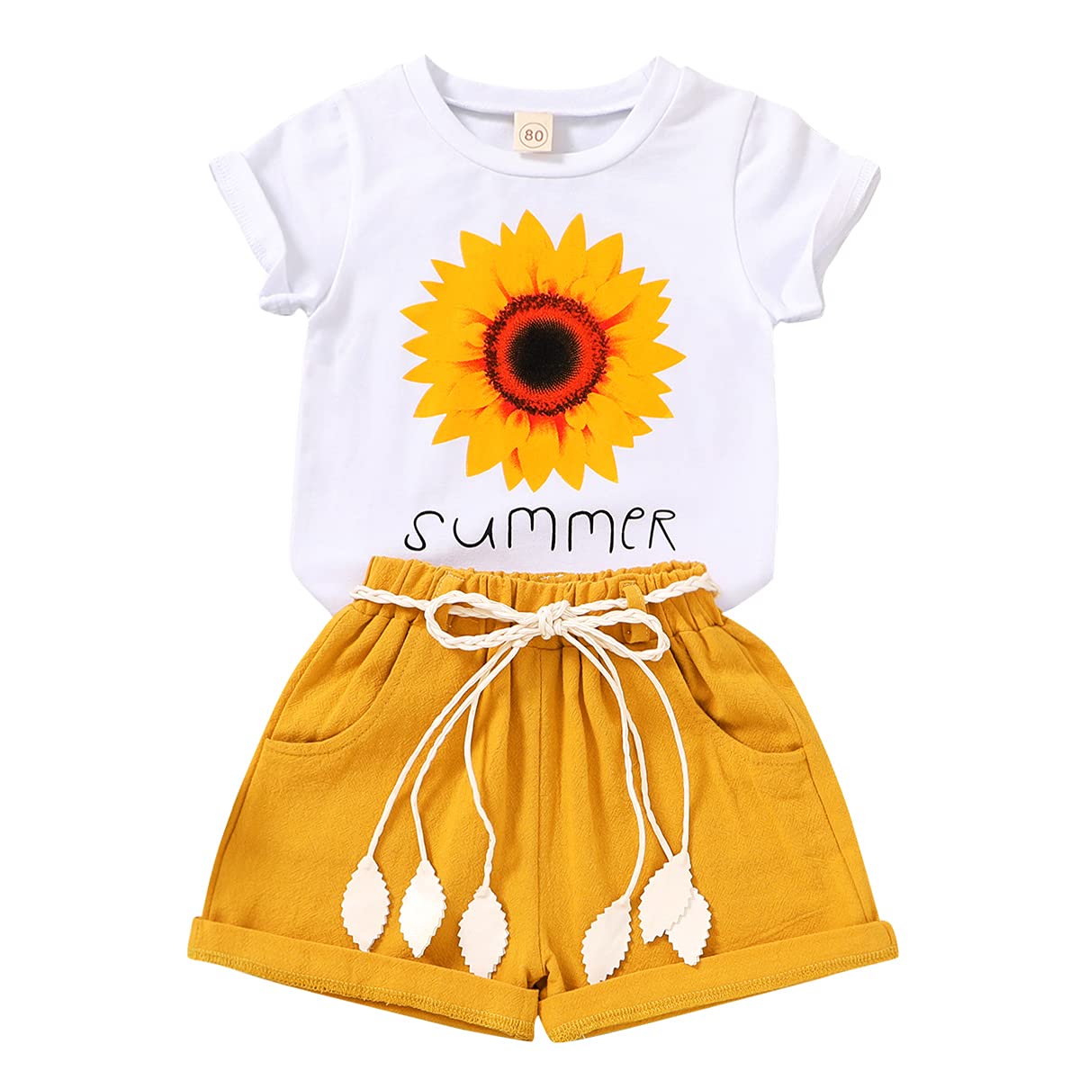 YOUNGER TREE Toddler Baby Girls Clothes Watermelon T-shirt + Linen Shorts with Belt Cute Summer Short Set