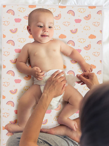 Vegan Leather Baby Changing Mat - Wipeable Portable Changing Pad, Foldable Travel Changing Mat for Baby, Newborns Toddlers Shower Gifts (Flower,20"*28")