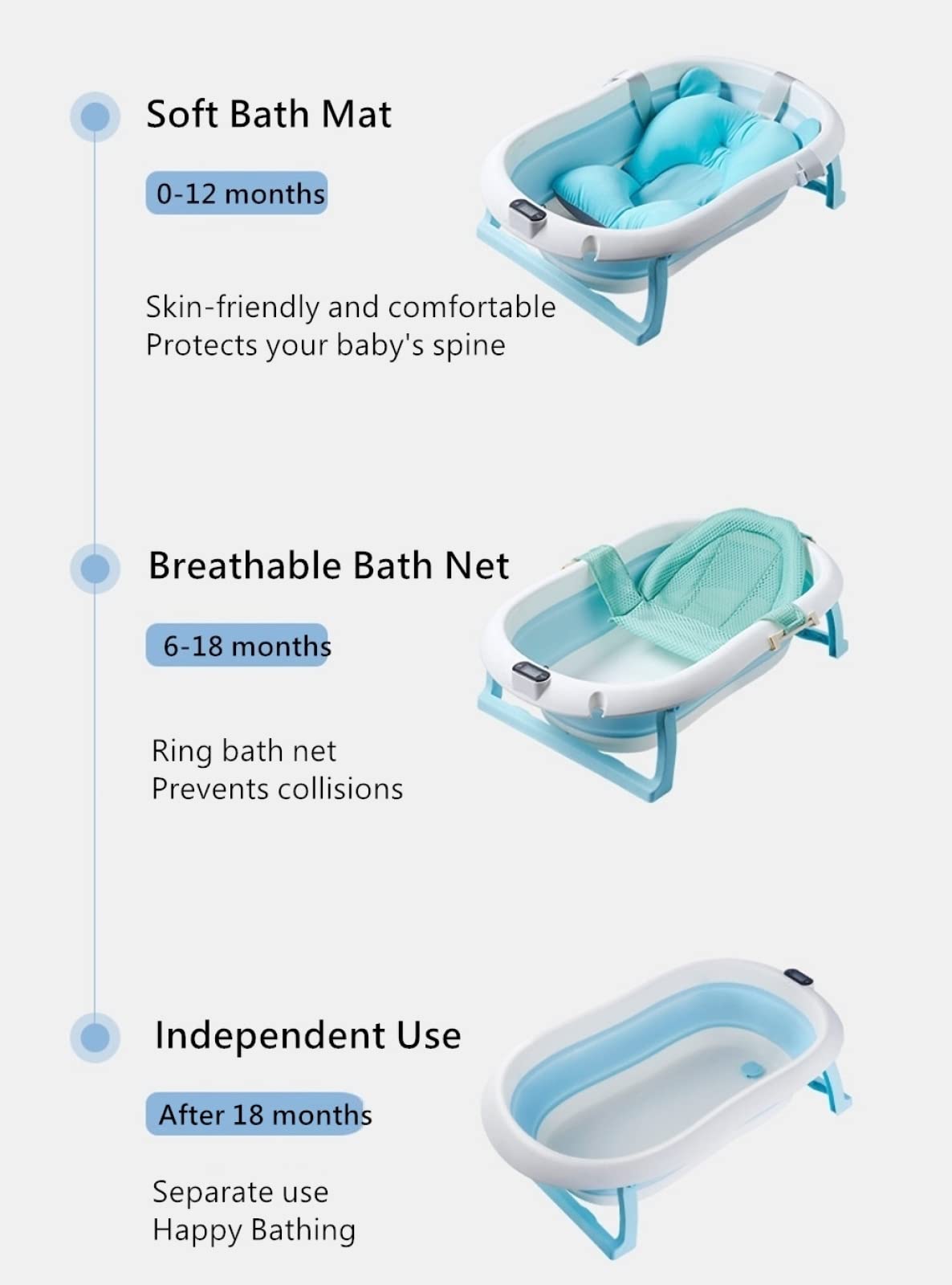 Foldable Baby Bath Tub,Newborn Baby Tub with Soft Bath Mat and Real Time Water Temperature Display(Pink Bath Tub + Bath Mat)
