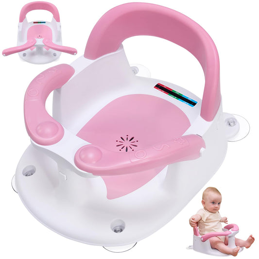 Baby Bath Seat for Babies 6 Months & Up Sitting Up,Infant Bath Seat with Temperature Alert+Open Backrest+on/Off Armrest,Toddler Bath seat Baby Bath Chair for Bathtub,Tub,Sink Pink