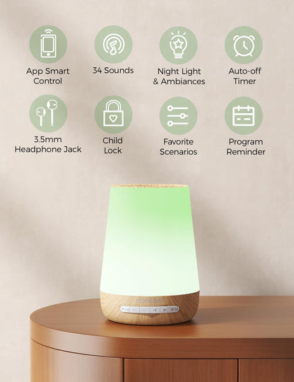Baby Sound Machine, Momcozy White Noise Machine for Baby Sleeping with Night Light, Toddler Sleep Trainer with 34 Soothing Sounds, Timer, App Remote Control, Personal Sleep Routine(Green)