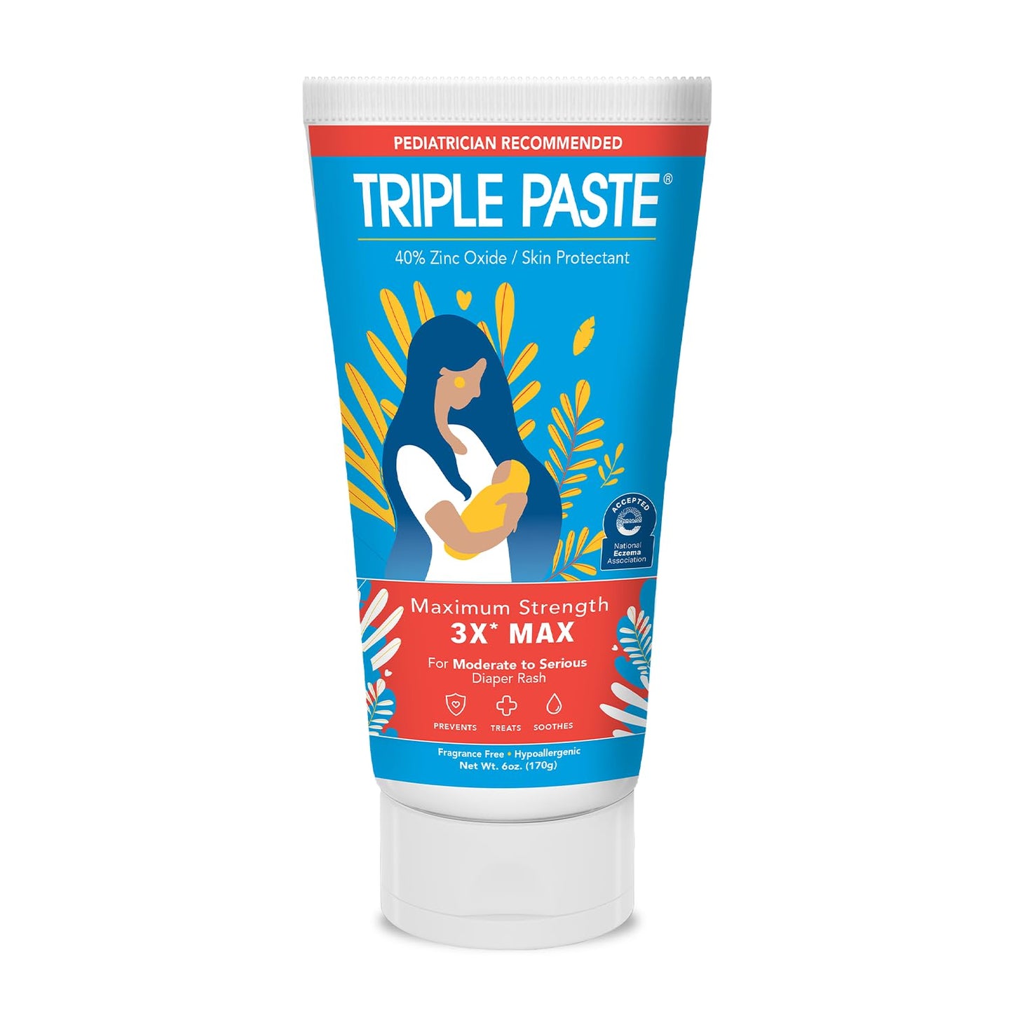Triple Paste 3X Max Diaper Rash Ointment, Maximum Strength with 40% Zinc Oxide Ointment for Severe Diaper Rash, 2 oz Tube