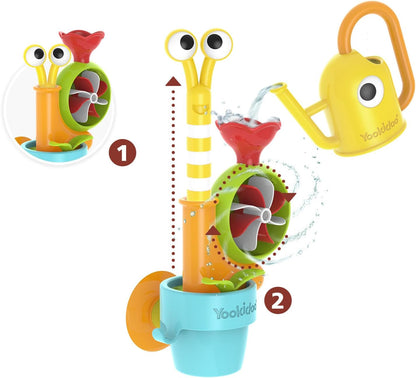 Yookidoo Watering Can Baby Bath Toy (Ages 1-3) Spinning Lady Bug & Tipping Bird Toy with 3 Moving Pieces (Mold Free) - Attaches to Tub Wall for Easy Toy Holder and Storage - for Toddler Bath Time