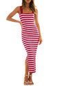 MEROKEETY Women's 2025 Summer Spring Bodycon Midi Dress Vacation Sleeveless Ribbed Knit Striped Party Sweater Dresses