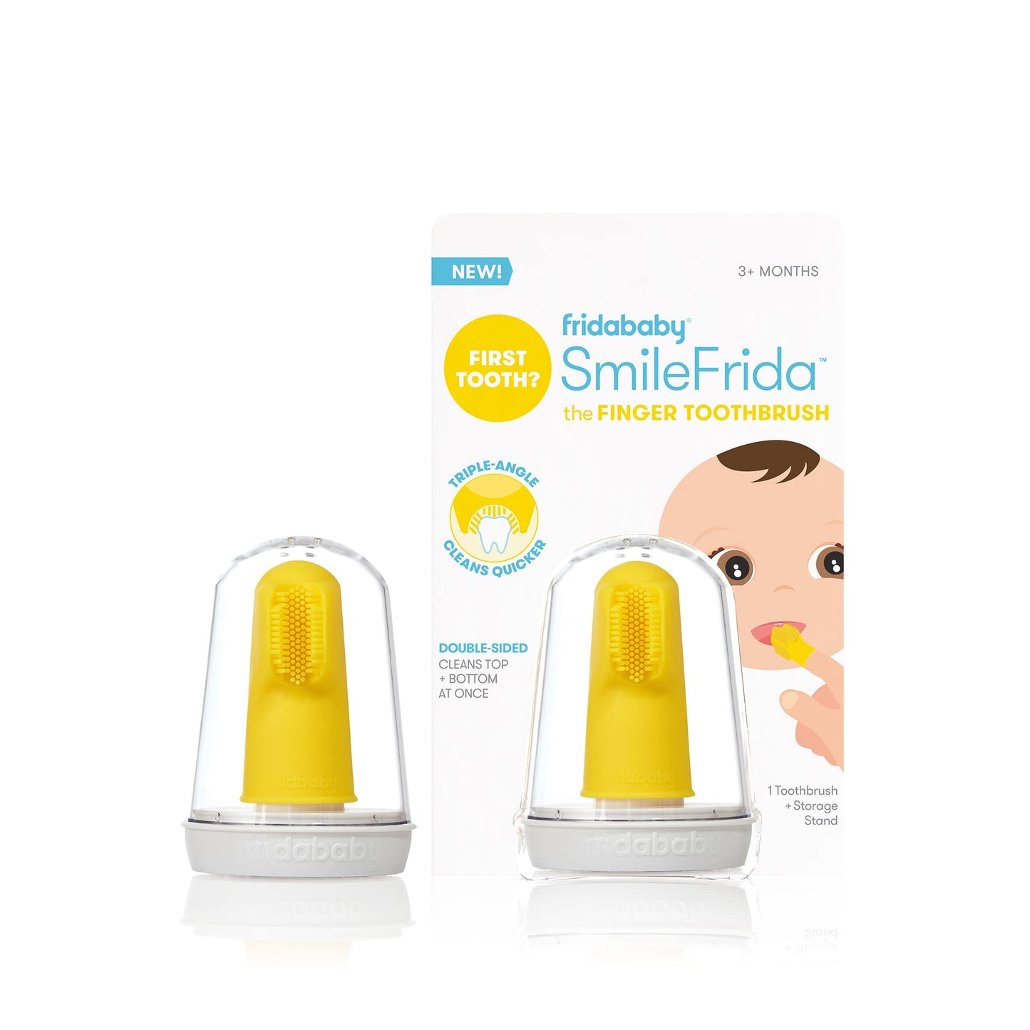 Frida Baby Grow-with-Me Baby Toothbrush Training Set | Infant to Toddler Toothbrush 0-12 months, Cleans All Sides at Once, Oral Care for Sensitive Gums | Yellow