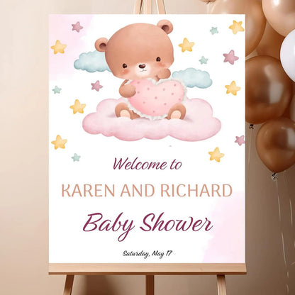 Personalized We Can Bearly Wait Baby Shower Welcome Sign, Welcome to Baby Shower Sign - Teddy Bear & Balloon Theme Décor #5