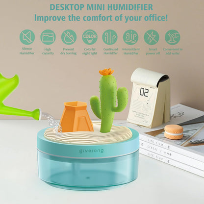 Mini Portable Desktop Humidifiers for Bedroom,Small Humidifier with Cherry Tree,Quiet,Cool Mist, Auto Off,7 Colors Night Light,320ml Air Humidifier Home Office Travel(PINK)