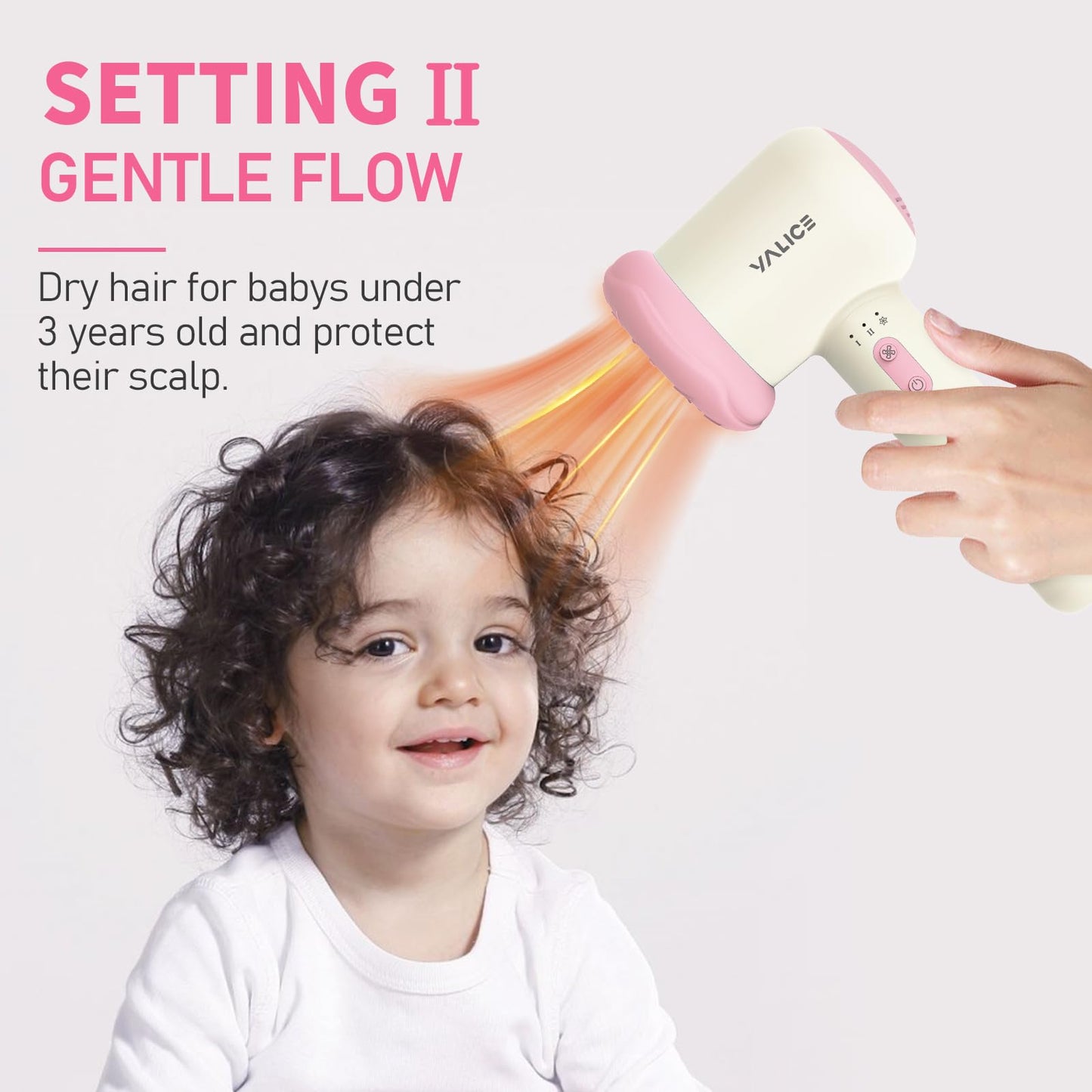 Cordless Baby Hair Dryer for Infant, Low Heat Gentle Air Rechargeable Small Hair Blow Dryer for Baby Butt Skin with 3 Speed Settings, 0-3 Years Using (Khaki)