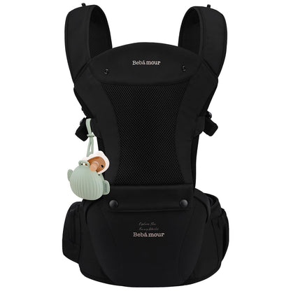 Bebamour Baby Carrier with Hip Seat,All-Position Breathable Mesh Hip Seat & Carrier 0-36Months with Head Hood, 3 PCS Teething Pads, Waist Extender,Storage Bag & Pacifier Case(Khaki)