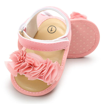 COSANKIM Infant Baby Girls Summer Sandals with Flower Soft Sole Newborn Toddler First Walker Crib Dress Shoes