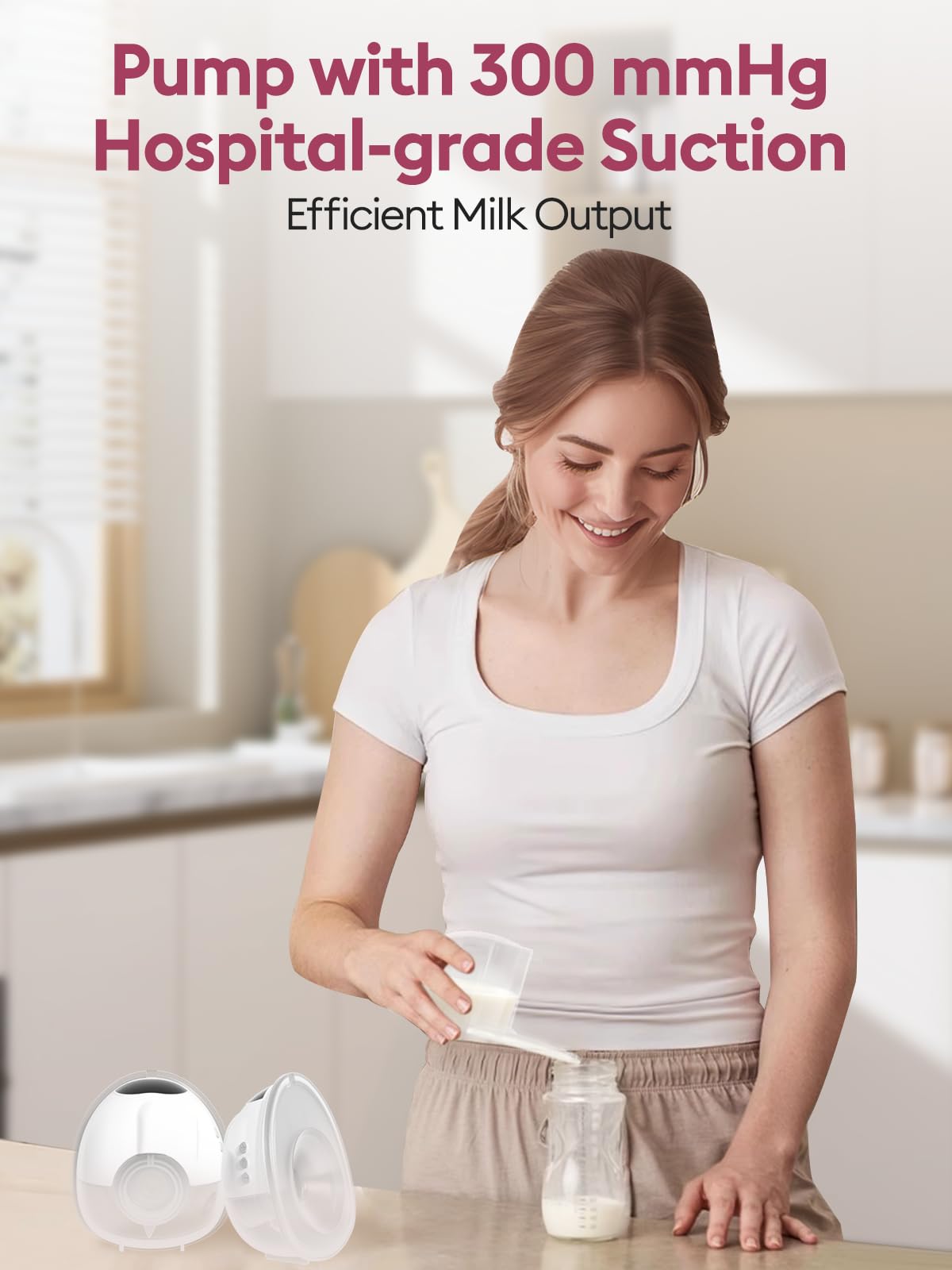 Double Electric Breast Pump Strong Suction, Portable Breast Pump Electric Breastfeeding Pump, Rechargeable Milk Pump with 4 Modes & 9 Levels, Low Noise, Anti-Backflow & LED Display, 24mm Flange, Pink