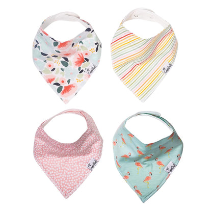 Copper Pearl 4 Pack Soft Cotton Baby Bibs for Drooling and Teething, Absorbent Drool Bibs for Baby Girl and Boy, Adjustable to Fit Newborns to Toddlers, Tons of Styles (Ferra)