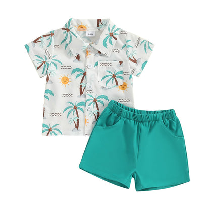 Karwuiio Toddler Baby Boy Summer Outfit Short Sleeve T-Shirt Tops Elastic Waist Shorts Set Baby Boys Clothes