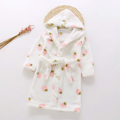 Chamarras de invierno para niños y niñas con estampado de fresa, franela de baño
