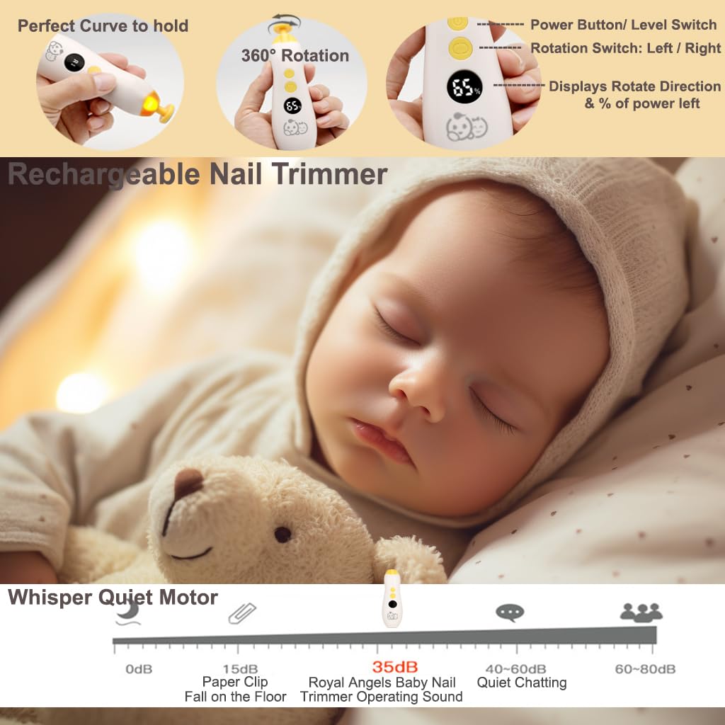 Baby Nail Trimmer 21 in 1, Usage Labeled Case & 13 Extra Replacement Tools, Royal Angels Baby Electric Nail File, Baby Nail Care, Nail Clipper Newborn Toddler Toes & Fingernails Nail Kit (Blue)