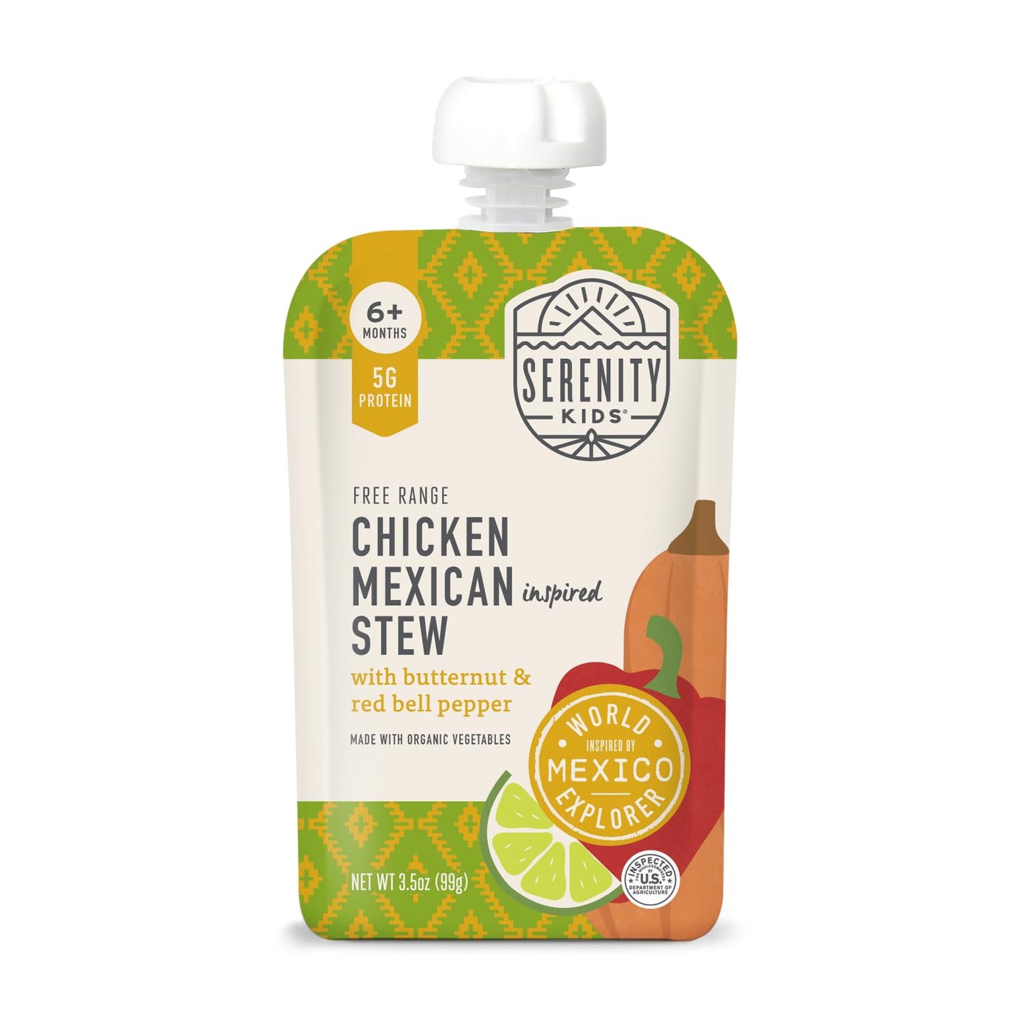 Serenity Kids 7+ Months World Explorers Baby Food Pouches Puree Made With Ethically Sourced Meats & Organic Veggies | 3.5 Ounce BPA-Free Pouch | Beef Chimichurri | 6 Count