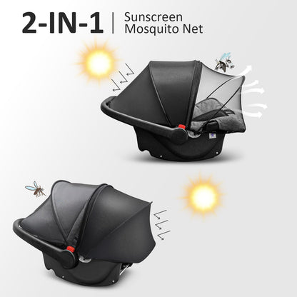 Universal Car Seat Canopy, Baby Car Seat Cover, Mosquito Net with Sunshade & Zipper - Breathable Mesh Infant Bug Net for Baby | Elastic Edge, Portable & Machine Washable