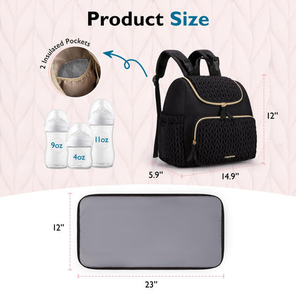 mommore Diaper Bag Small Diaper Backpack Stylish Baby Travel Backpacks with Insulated Pockets, Changing Pad, Stroller Straps