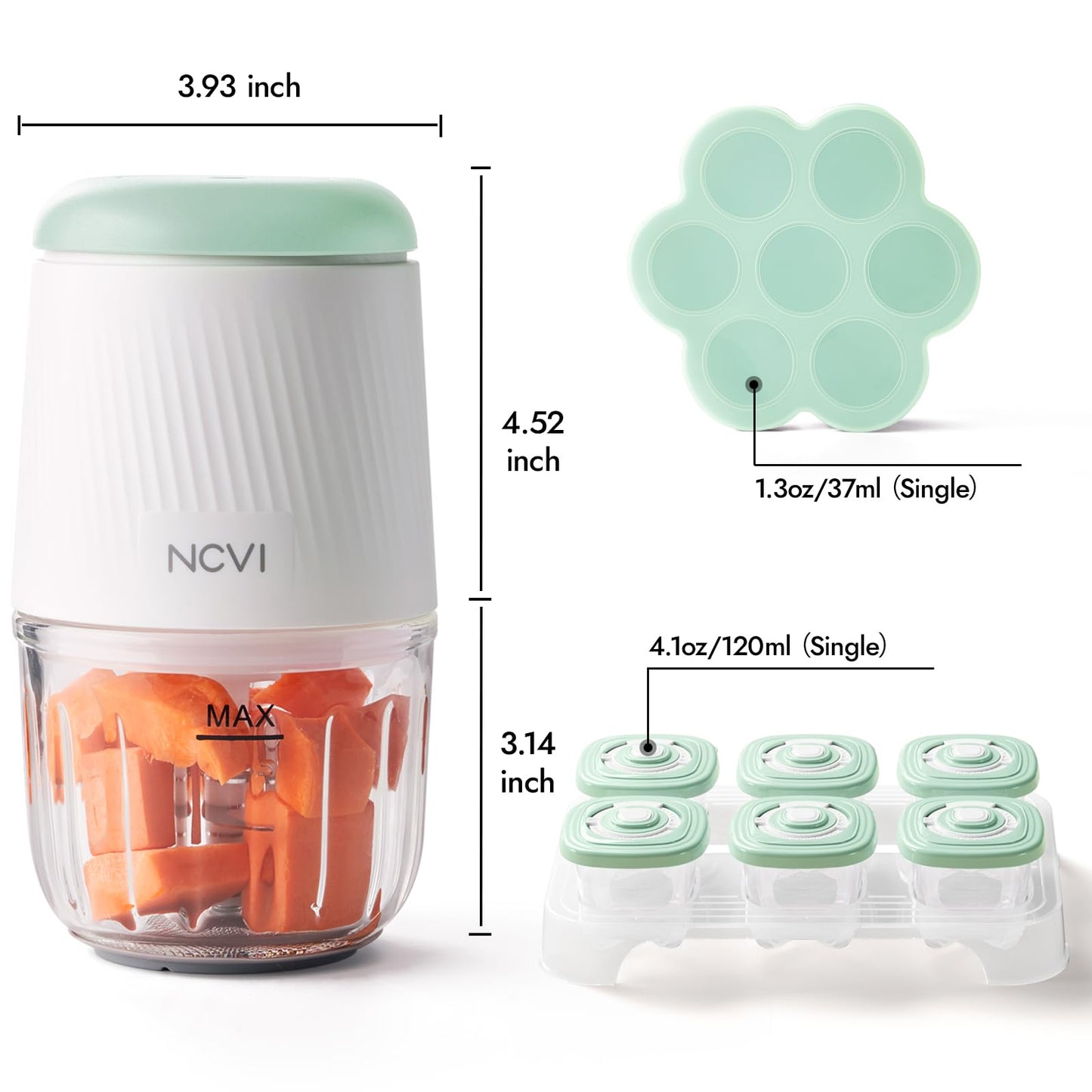 NCVI Puree Baby Food Processor Glass Set, Mini Infant Food Maker Blender Machine with 8 Blades and Grinding Disc, Small Blender for Baby Food Including Containers, Silicone Tray and Tableware