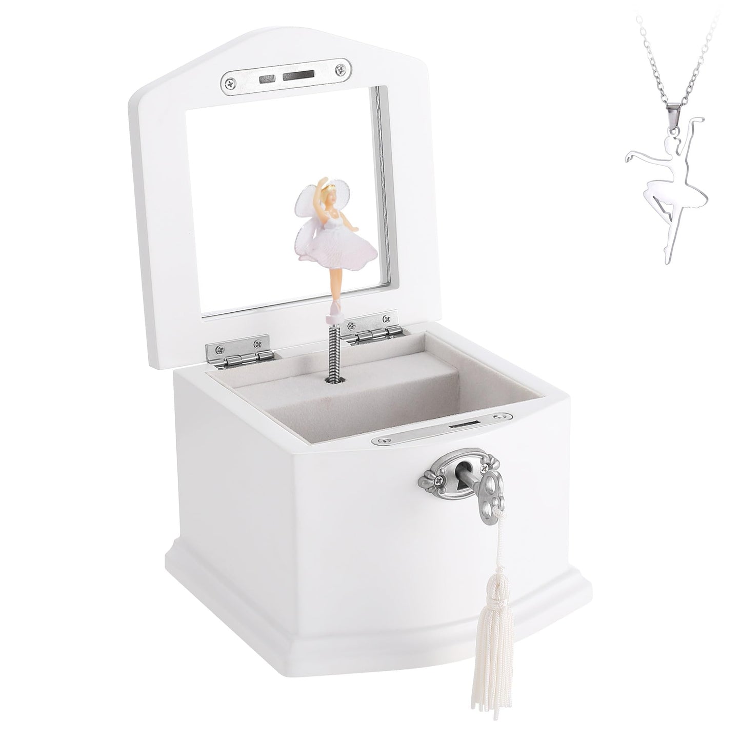 Medium Pink Ballerina Musical Jewelry Box with Mirror and Lock for Girls,Pink Kid's Jewelry Storage Music Chest,Gifts for Christmas,New Year and All Hoidays