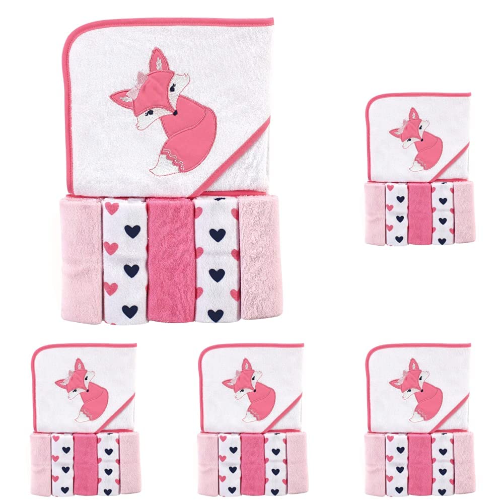 Luvable Friends Unisex Baby Hooded Towel with Five Washcloths, Cotton,Polyester,Ikat Elephant, One Size
