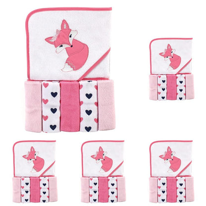 Luvable Friends Unisex Baby Hooded Towel with Five Washcloths, Cotton,Polyester,Ikat Elephant, One Size
