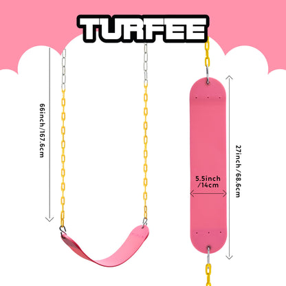 TURFEE Heavy Duty Swing Seat Pink Color with 66” Chain, Swing Set Accessories Replacement with Snap Hooks for Kids Outdoor Play Playground