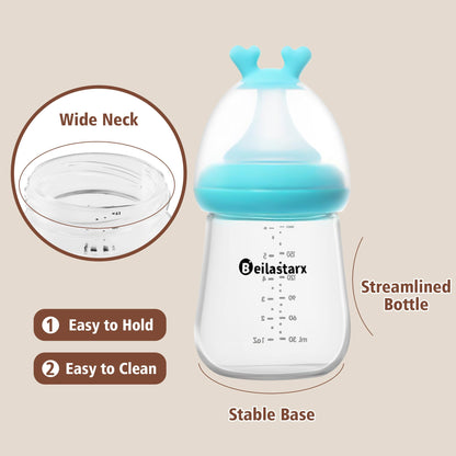 Glass Baby Bottles with Natural Response Nipple Size SS - Anti Colic Baby Bottles Wide Neck Slow Flow Baby Bottle (Red, 4oz (Pack of 4))