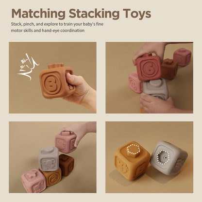 Nueplay 13 Pcs Building Circle & Blocks, Stacking & Nesting Baby Toys with Horse Figure, Newborn Essentials Squeeze Teething Toy Gifts for 6 12 18 Months Baby Toddler Girls