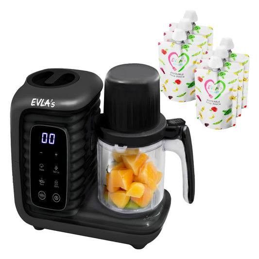 EVLA'S Baby Food Maker, Steamer, Blender, Baby Food Processor for Healthy Homemade Baby Food in Minutes, Touch Screen with 6 Reusable Food Pouches, Baby Registry Essential, White