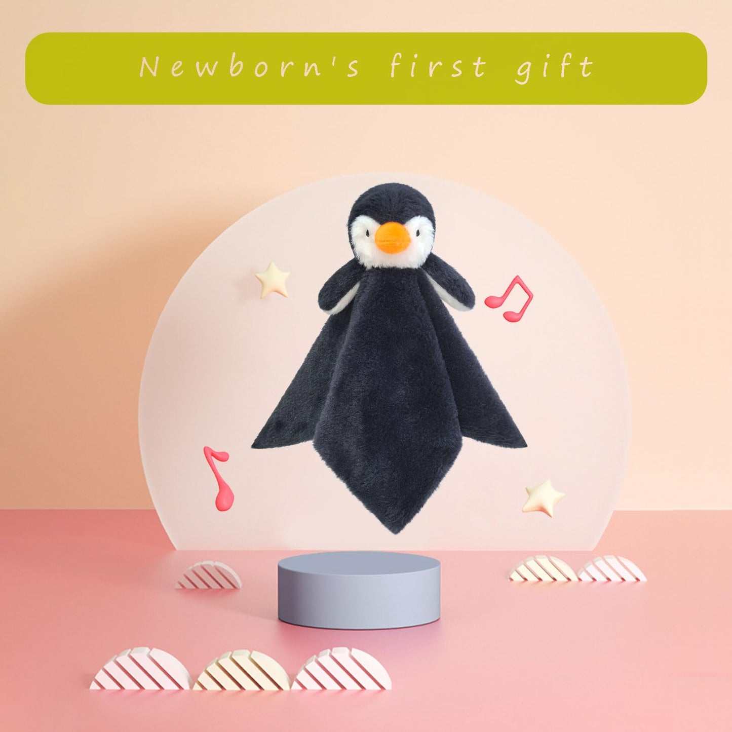 Baby Gray Penguin Soft Stuffed Animal Security Blanket, Plush Penguin Character Lovey Blanket, Baby Shower/Nursery Gift, Newborn Infant Toddler Snuggle Blankie for Girls Boys, 14 Inches