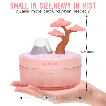 Cute Flower Mini Humidifier, 260ml Gardenia Desktop Humidifiers for Bedroom, Portable Small Cool Mist Humidification for Home, Baby Nursery, Office & Indoor Plants, USB Powered (Pink)
