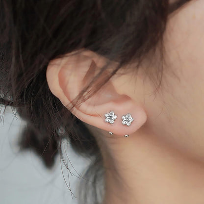 18K Gold Plated Sterling Silver Cubic Zirconia Screw Back Small Trendy Dainty Cute Flower Stud Earrings for Women with Jewelry Rose Box