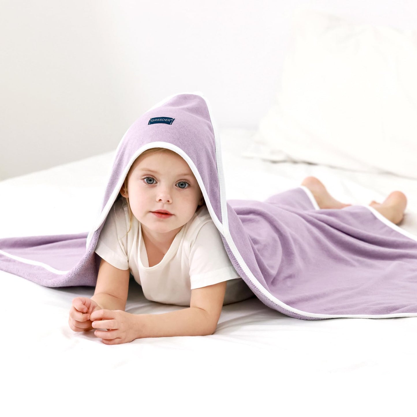 GRSSDER Baby Hooded Towel 2 Pack for Newborn, Super Soft Bath Towels with Original Design, Ultra Absorbent Knit Terry, Large Toddler Towels with Hood for Girls, Shower Gifts for Infant, 34"x 34"