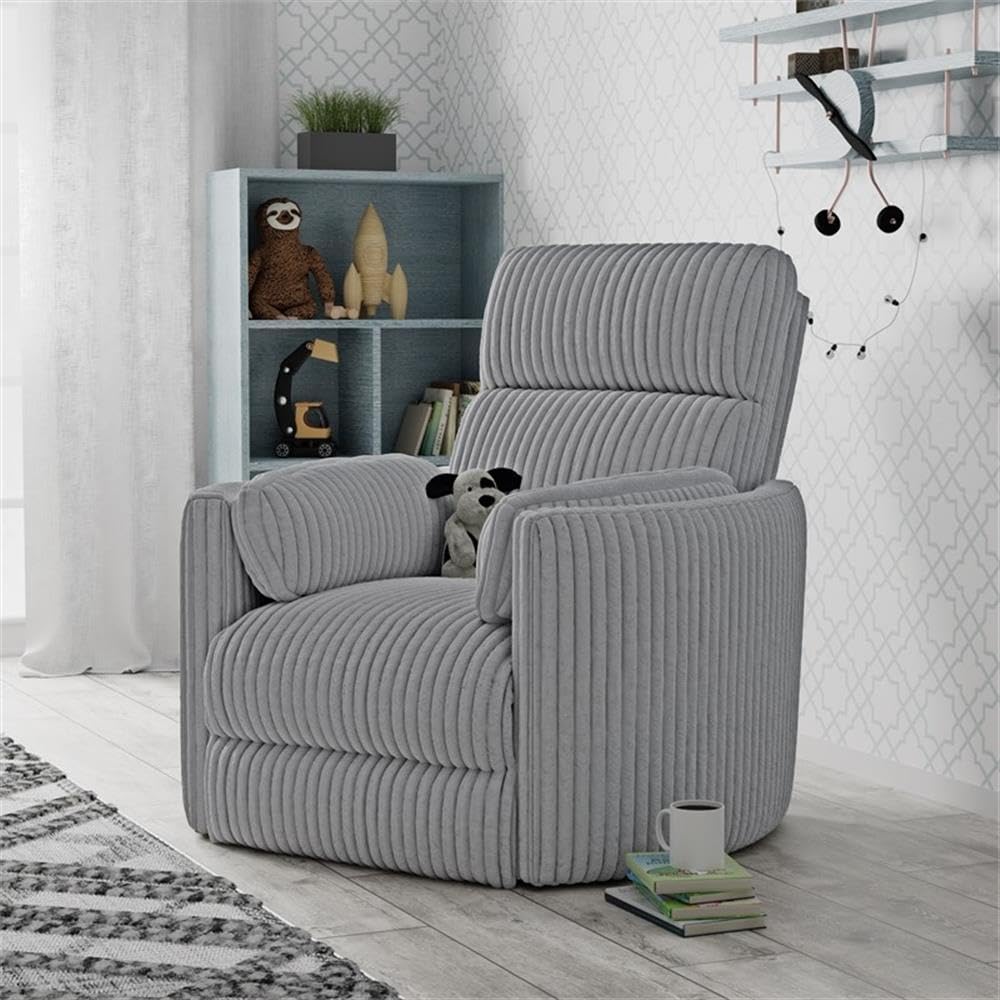 Pemberly Row Contemporary Fabric Swivel Glider Recliner in Ivory