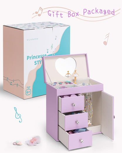Vlando Musical Jewelry Box for Girls, Large Kid Music Box with Ballerina for Birthday Bedroom Decor, 4 Layer Girl Jewelry Gifts for Girls Kids - Light Pink