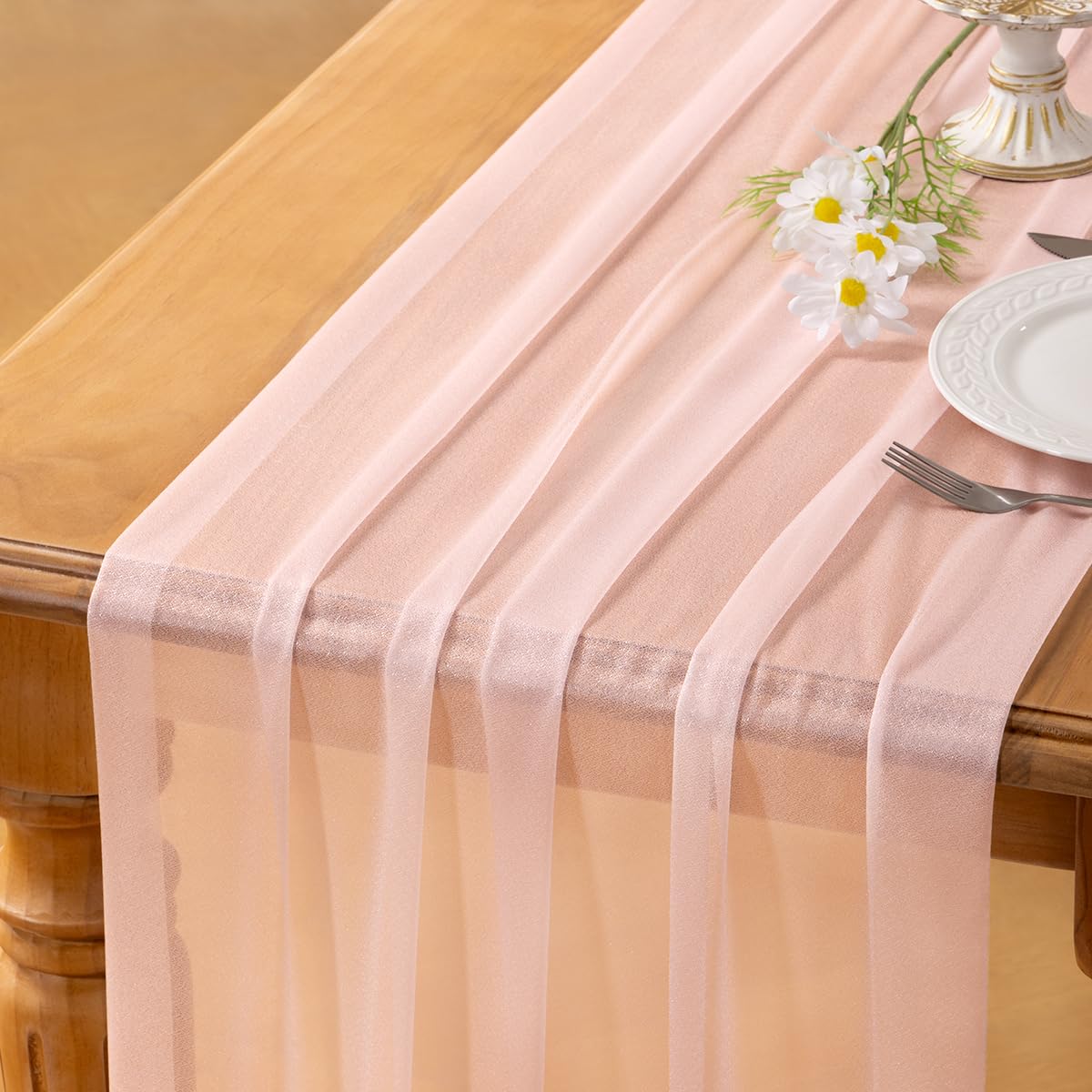 Socomi Blush Pink Gauze Table Runner Chiffon Like Wedding Table Runner 120 inches Long Boho Rustic for Bridal Shower Decorations Baby Shower