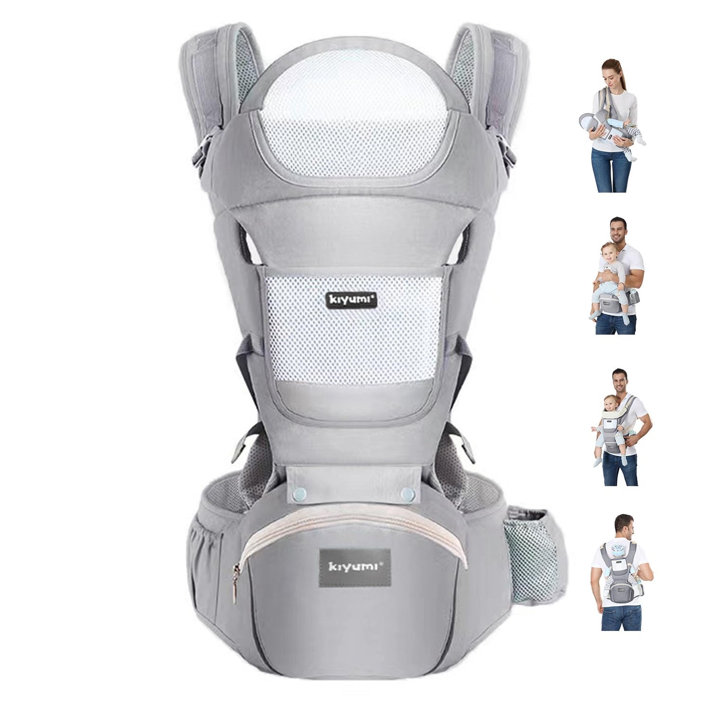 KIYUMI Baby Carrier with Hip Seat, 6- in-1 Baby Carrier Newborn to Toddler, Ergonomic M Position with Head Support and Breathable Mesh,Adjustable Removable Baby Sling Carrier (7-45 lbs) BXLU