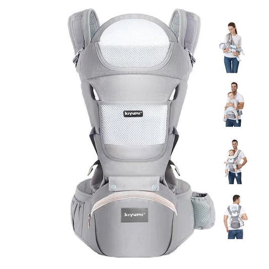 KIYUMI Baby Carrier with Hip Seat, 6- in-1 Baby Carrier Newborn to Toddler, Ergonomic M Position with Head Support and Breathable Mesh,Adjustable Removable Baby Sling Carrier (7-45 lbs) BXLU