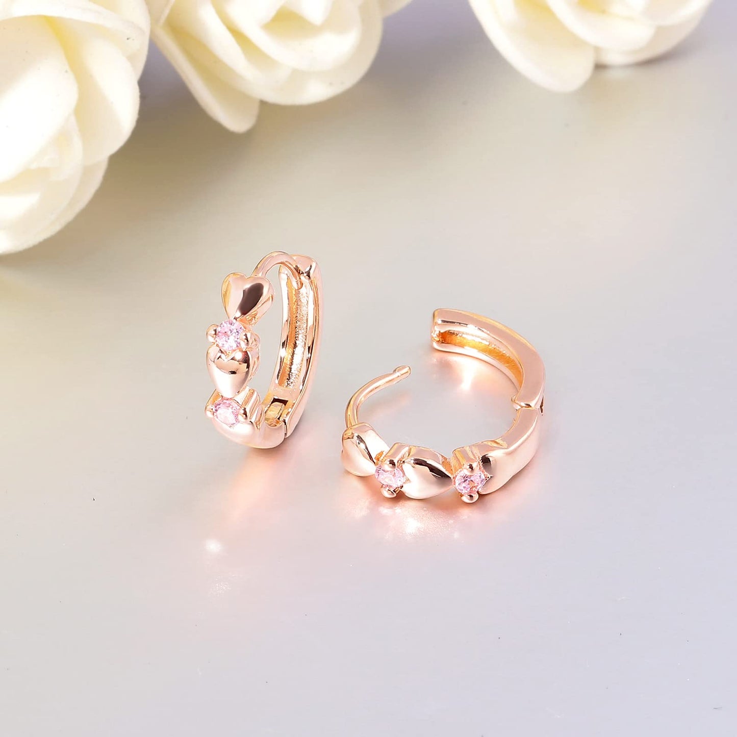 CiNily 14K White Gold Plated Small Hoop Earrings for Women Girls Heart Cubic Zirconia Hypoallergenic Earrings