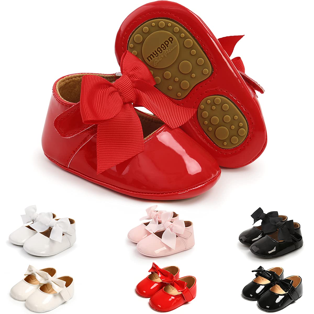 Baby Girls Mary Jane Flats with Bowknot Flowers Soft Newborn Infant First Walkers Crib Shoes Wedding Party Christmas Dress Shoes